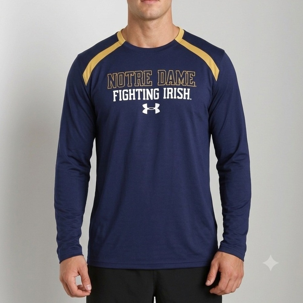Under Armour Notre Dame Fighting Irish Long Sleeve Shirt Mens 2XL Navy HeatGear
